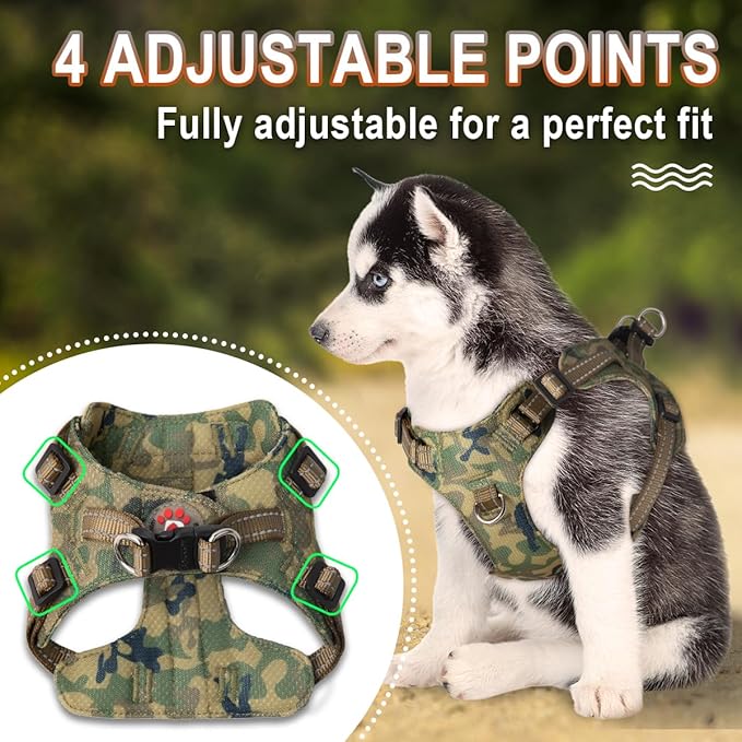 Dog Harness Step in Dog Vest Harness, Reflective Adjustable Puppy No Pull Harness Breathable Soft for Small and Medium Dogs Cats, Camo, XXS