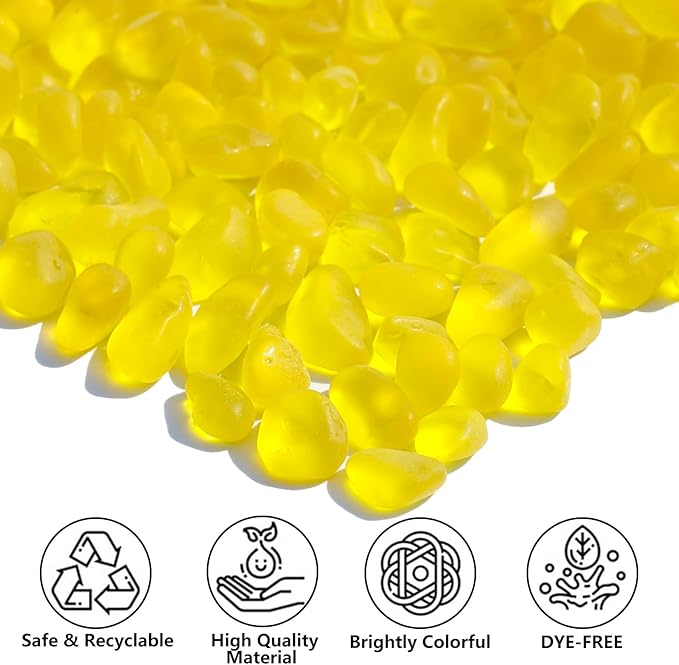Sea Glass Stones - 2.9LB/46.4oz Yellow Frosted Glass Pebbles Gemstones - Perfect for Aquarium Rocks, Fish Tank Gravel, Vase Fillers, Seaglass DIY Crafts, and Home Decor