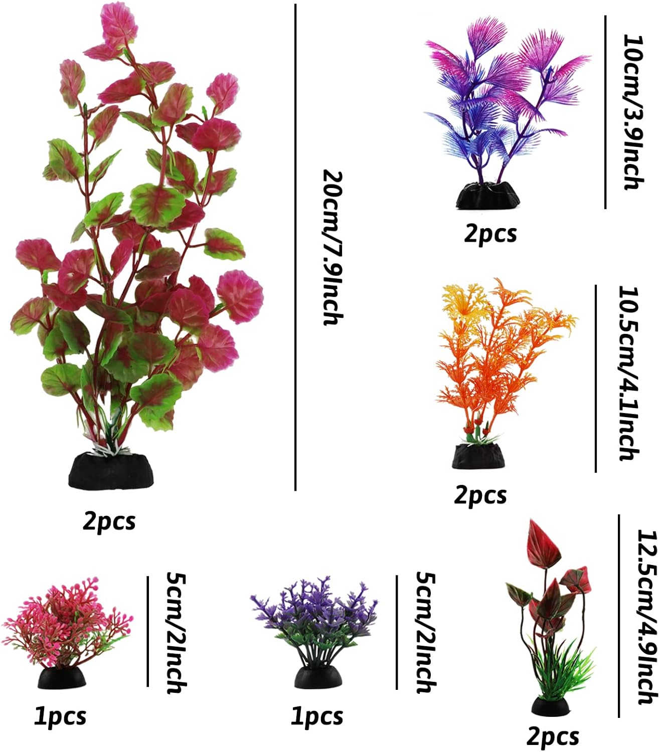 Aquarium Decorations Plants, 10pcs Aquarium Decor Colorful Plants, Fish Tank Accessories, Fish Tank Plant Plastic Decoration for Aquariums