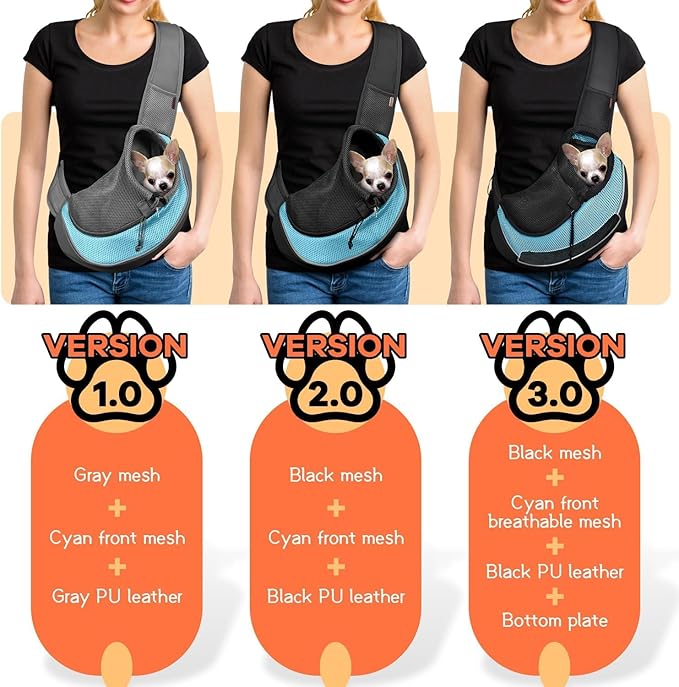 YUDODO Pet Sling Carrier for Small Dogs & Cats – Hands-Free Puppy Carrier with Safety Hook, Large Zipper Pocket, Soft Breathable Mesh, Adjustable Strap & Reflective Strip (Cyan 3.0 S)