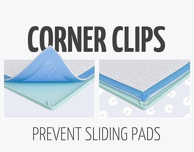 TidyFriend 3 Pk Pee Pad Holder Tray for 30” x 23” Pee Pads with Corner Lock Holes, Raised Edges, Non-Spill, Easy to Clean Silicone Dog Potty Tray Holder, For Indoor Floor Protection (Turquoise)