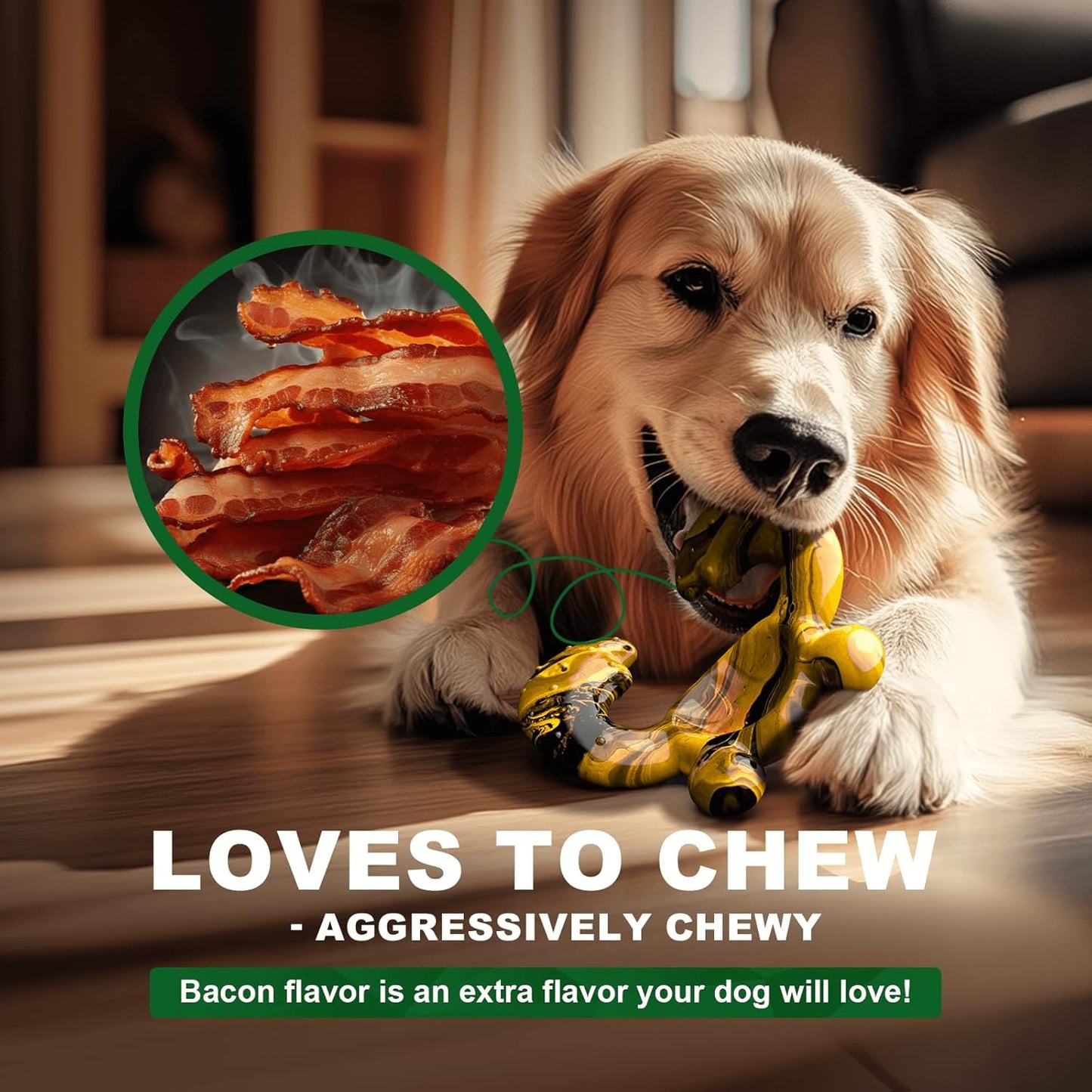 Durable Dog Chew Toy for Aggressive Chewers - Tough Nylon Bone for Medium Breeds, Interactive Teething Toy with Real Bacon Flavor, Keeps Dogs Busy, Christmas Birthday Gifts for Dogs