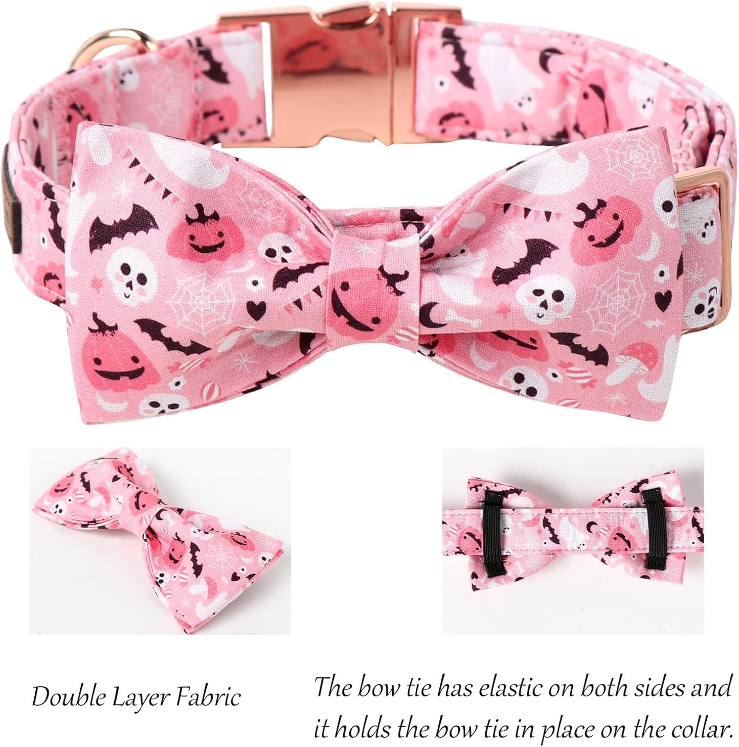 Lionet Paws Halloween Dog Collar, Cute Fall Pink Dog Collar for Large Dogs, Adjustable Cotton Pumpkin Ghost Pet Collars for Medium Large Dogs
