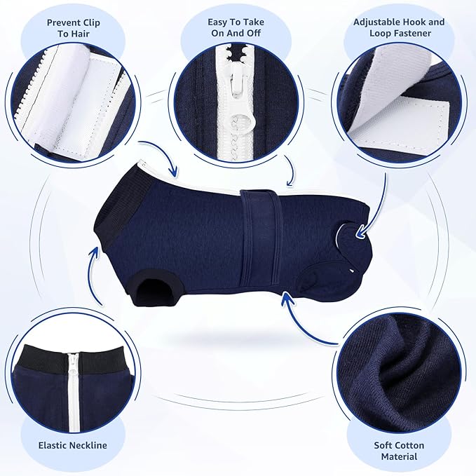 Lukovee Recovery Suit for Dogs, Zipper-On Onesie for Female Male Dog, Abdominal Wounds Cone E-Collar Alternative, Prevent Licking Spay (4XL, Dark Blue)