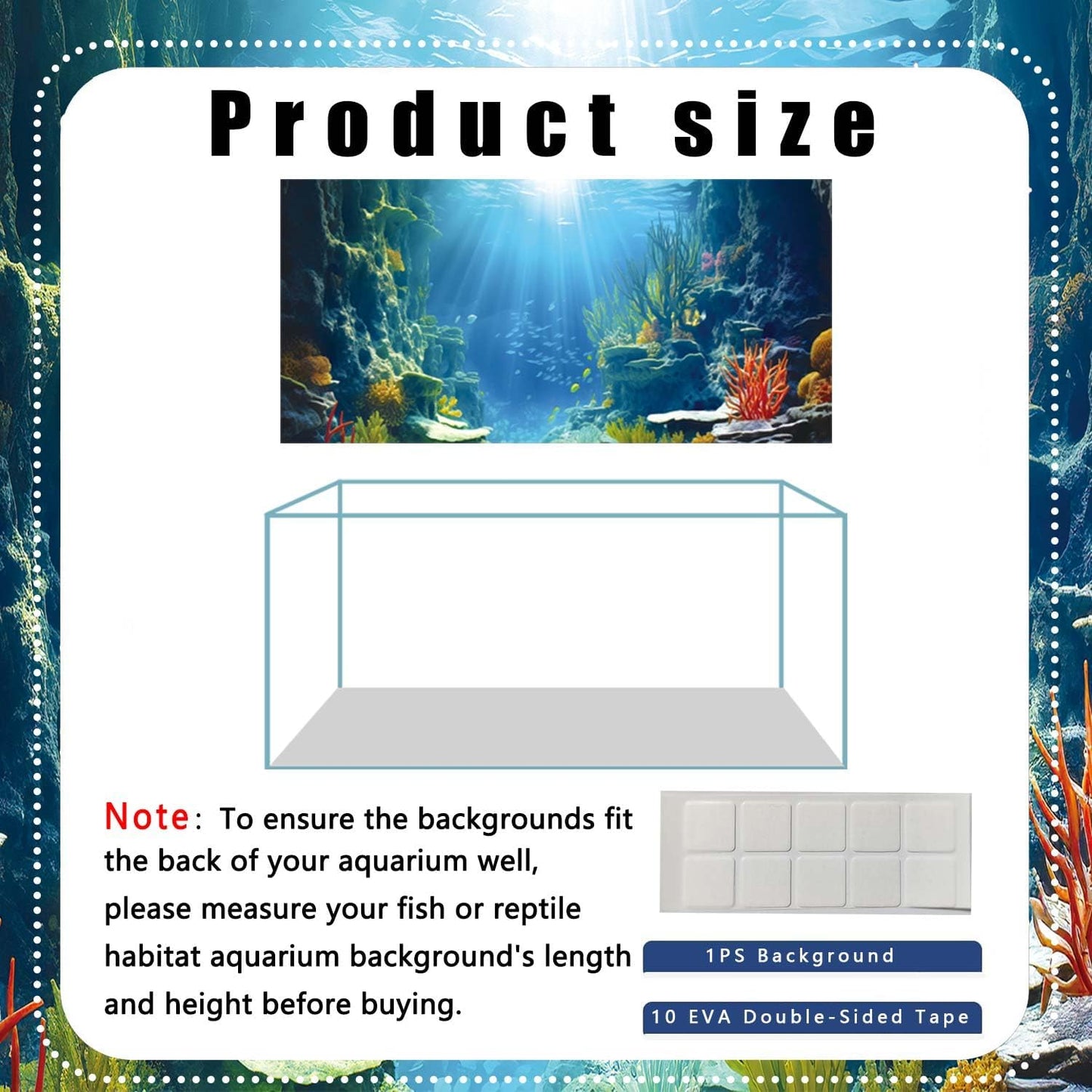 72X16IN Blue Sea Floor Aquarium Background, Natural Underwater World 3D Effect Fish Tank Decorations Background, Art Terrarium Background with 8 EVA Double-Sided Tape