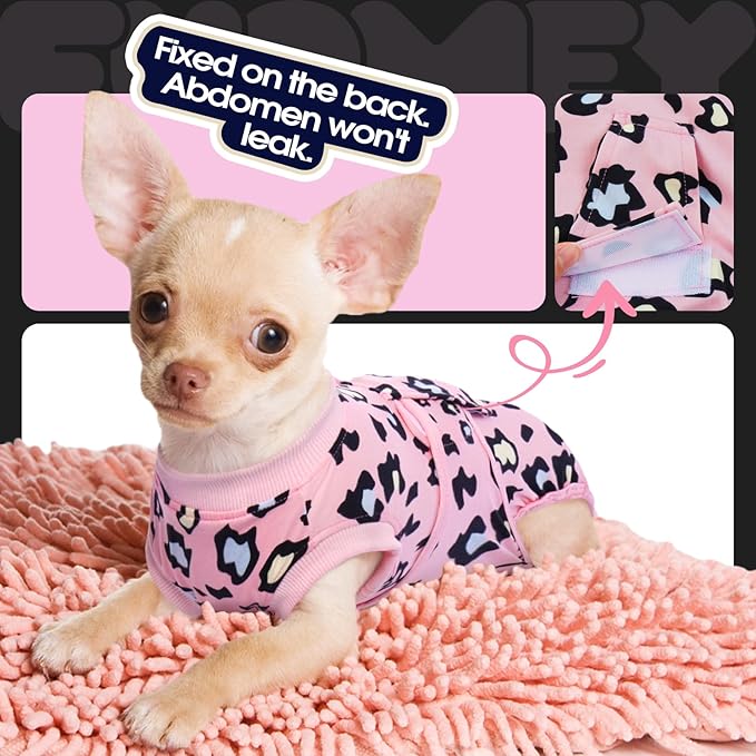 FUAMEY Recovery Suit for Dogs After Surgery,Soft Breathable Dog Bodysuit E-Collar & Cone Alternative Surgical Suit,Male Female Dog Neuter Spay Suits Anti Licking Wounds Onesie Pink Leopard XS