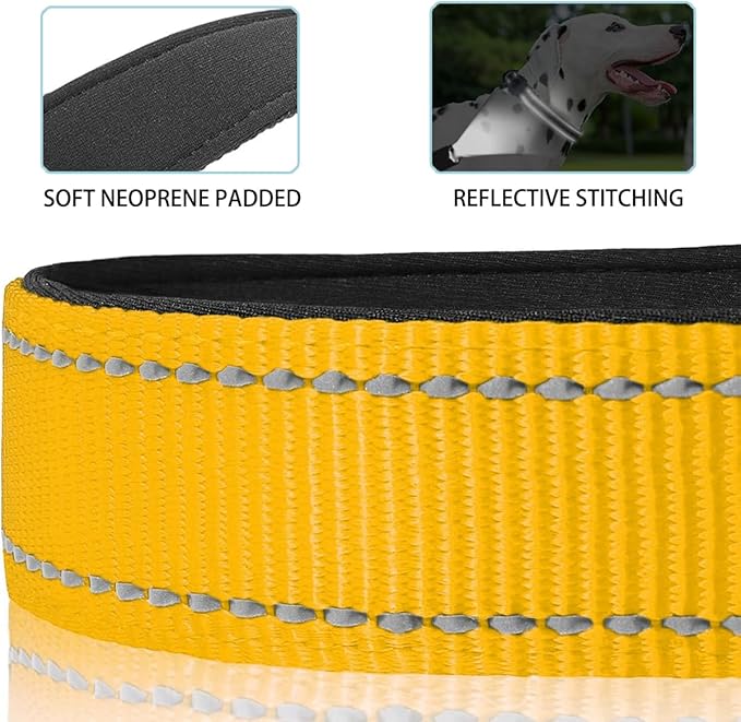JSXD AirTag Dog Collar, Night Reflective Nylon Dog Collar for Small Medium Large Dogs,Lockable Quick Release Buckle,Padded Breathable Pet Collar with AirTag Holder (Yellow, Small)