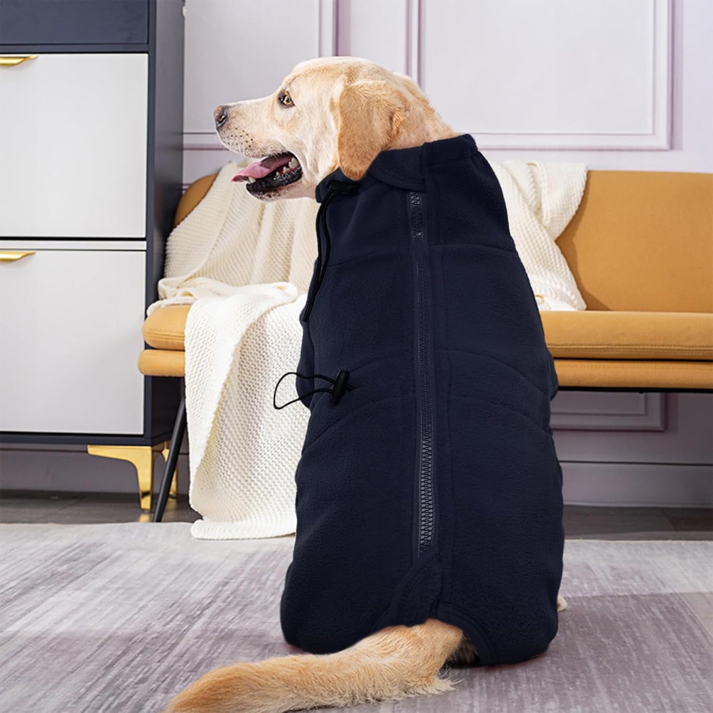 ROZKITCH Large Dog Pajamas, Pet Windproof Warm Cold Weather Jacket Cozy Jumpsuit Apparel Outfit Clothes for Medium Large Dog Walking Hiking Sleep Blue L