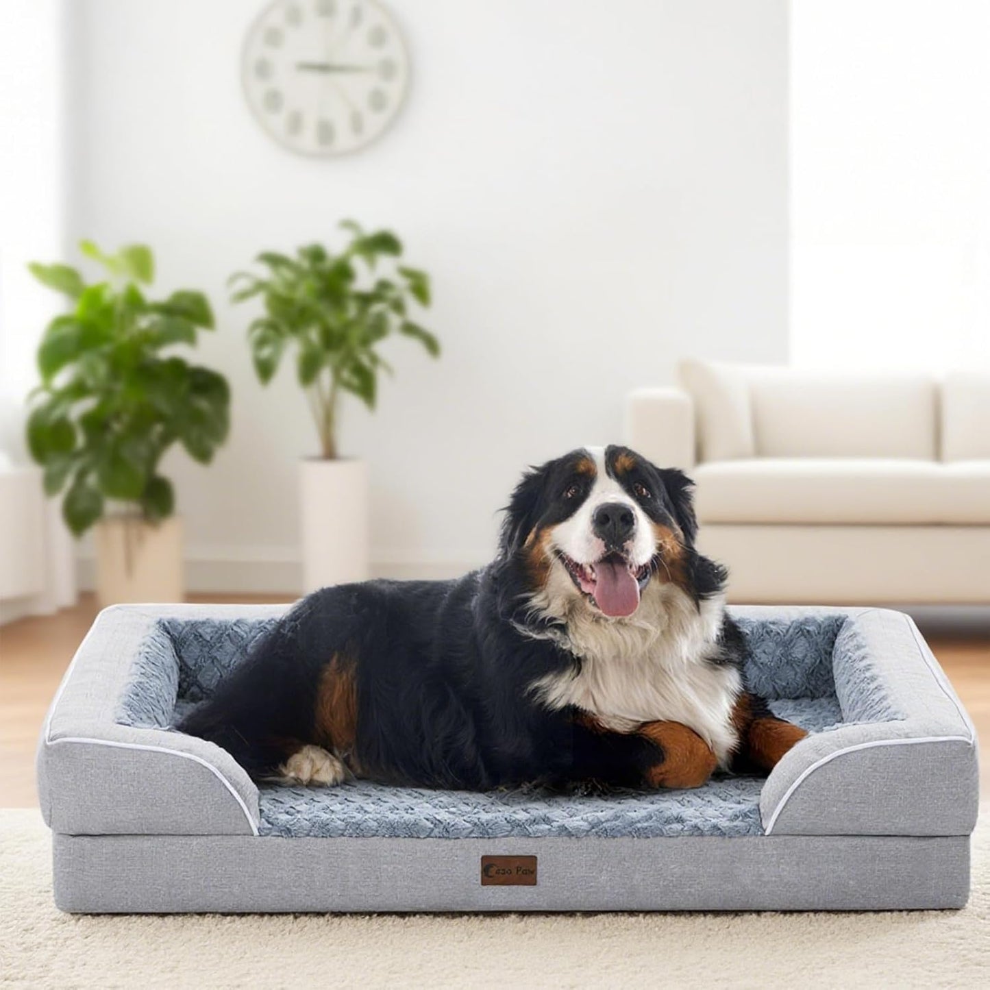 Orthopedic Waterproof Dog Bed for Extra Large Dogs, Memory Foam XL Dog Bed with Sides, Egg-Crate Foam and Non-Slip Bottom Jumbo Dogs Couch Beds with Washable Removable Cover(Jumbo,Light Grey)