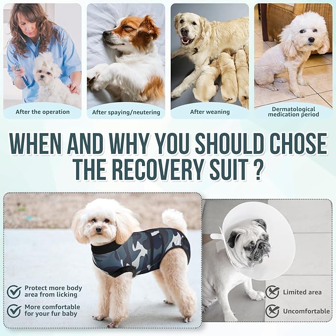 Lukovee Recovery Suit for Dogs, Zipper On Recovery Suit for Female Male Dog, Onesie Abdominal Wounds Cone E-Collar Alternative Prevent Licking Spay Recovery Suit (S,CF)