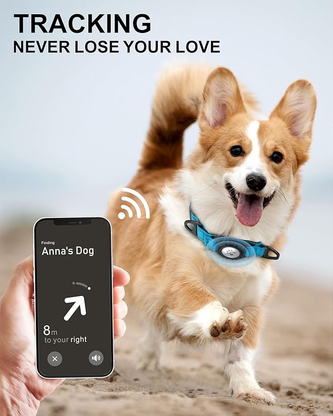 TagME Airtag Dog Collar,Waterproof Reflective Pet Collar with Airtag Holder,Soft Padded and Double D-Rings for Puppy,Light Blue