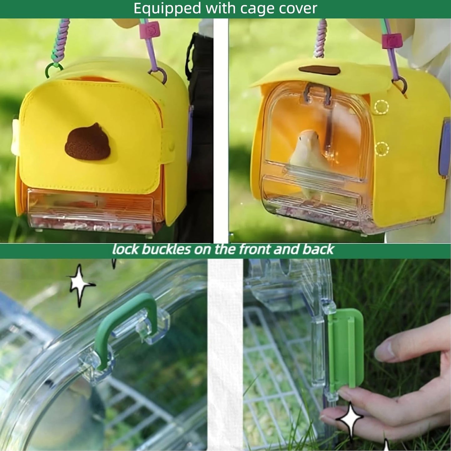 Small Bird Travel Cage Carrier,Portable Plastic Bird Cages,Portable Bird Carrier with Clear Acrylic Design, Travel Cage with Cover, Indoor Outdoor Use (Purple)
