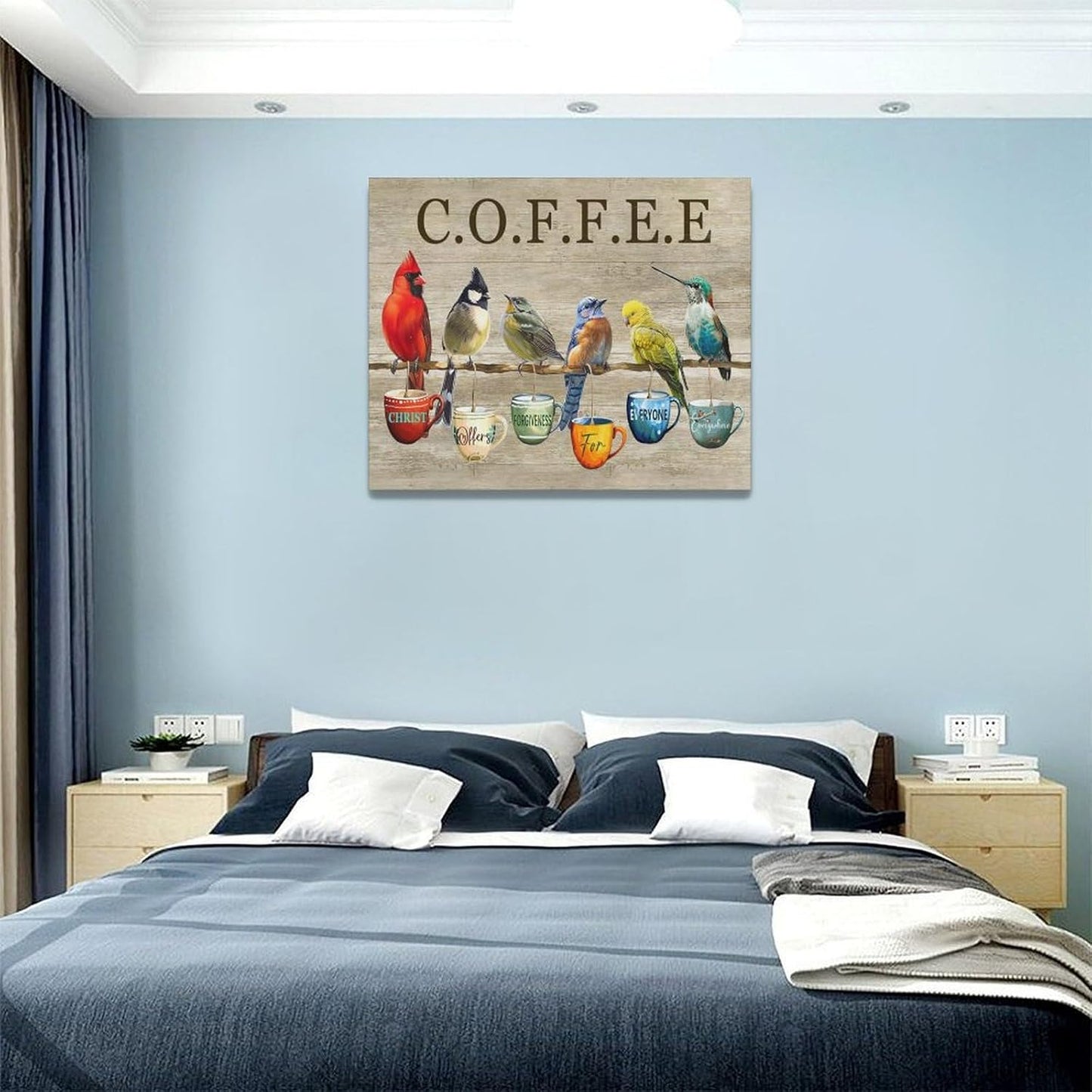 Rustic Bird Coffee Wall Art Kitchen Christ Coffee Pictures Wall Decor Farmhouse Cardinal Hummingbird Canvas Print Painting Artwork for Coffee Bar Living Room Bedroom 16"x20"