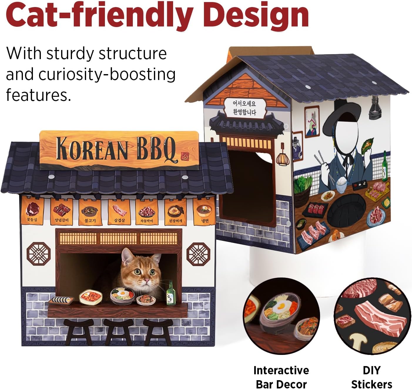 Cat Beds for Indoor Cats, Cardboard Cat House with Scratchers, Korean BBQ, Large Sturdy Cat Furniture Condo Cave Tent, Easy to Assemble Pet Toys Accessories Stuffs, Bunny Small Animals