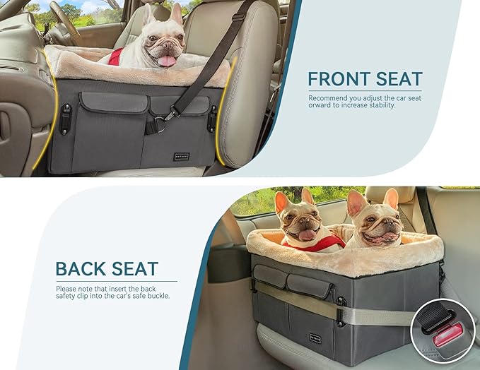 Petsfit Dog Car Seat for Medium Dogs or 2 Small Dogs, Upgraded Dog Booster Car Seat for Front and Back Seats with 2 Safety Leashes (Medium, Deep Grey)