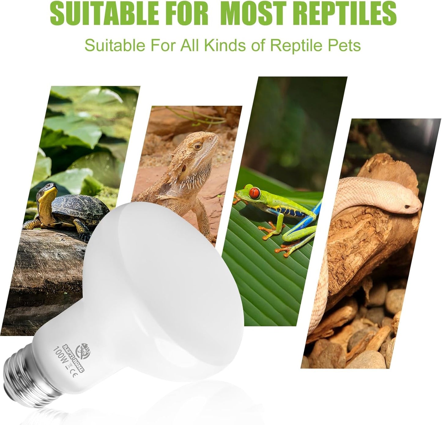 Reptile Heat Lamp Bulbs, Simulate Natural Sunlight Heat Light Bulb, 2 Pack 100W Amphibian Terrarium Basking Spot Lamp for Reptile, Bearded Dragon, Lizard, Turtle, Snake