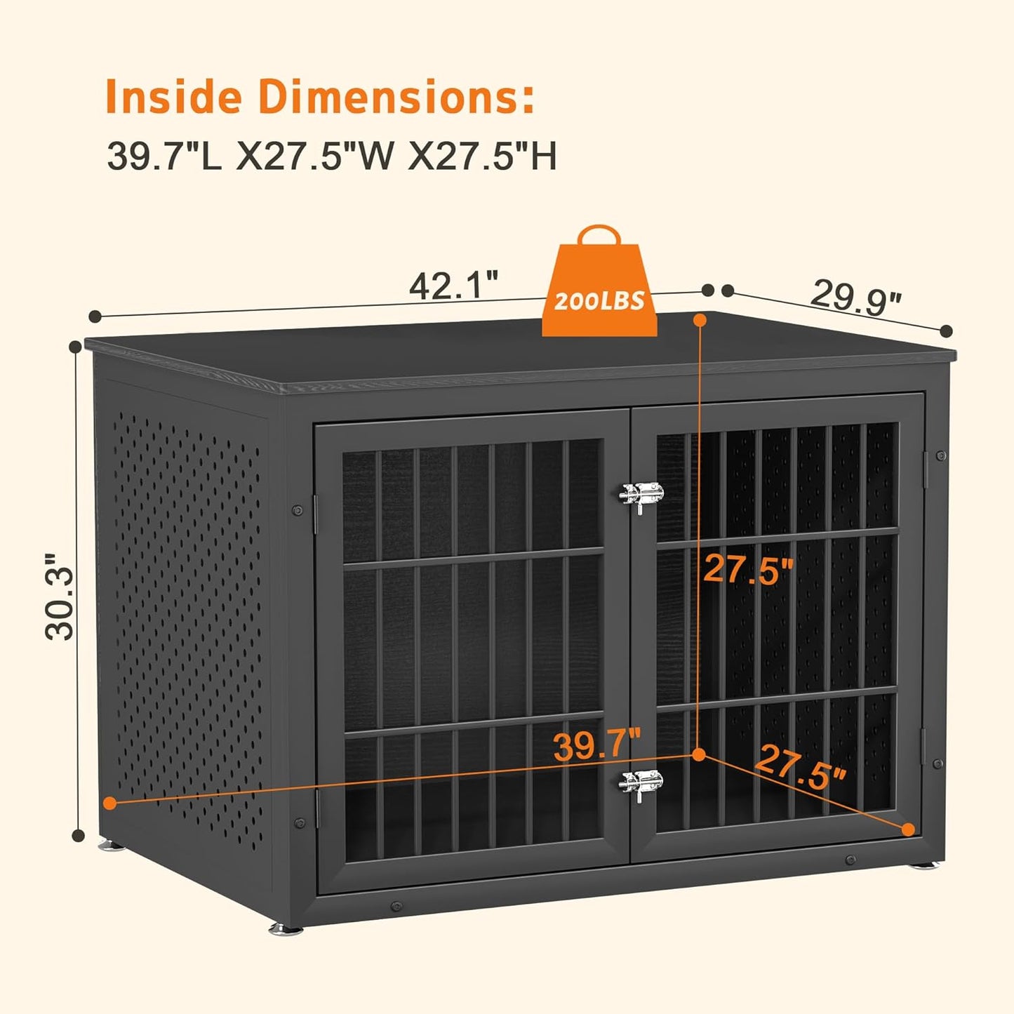 42" Heavy Duty Dog Crate Furniture for Large and Medium Dogs, Enclosed Design Wooden Metal Kennel, Wooden Cage Furniture Indoor, Decorative Dog Kennel End Table