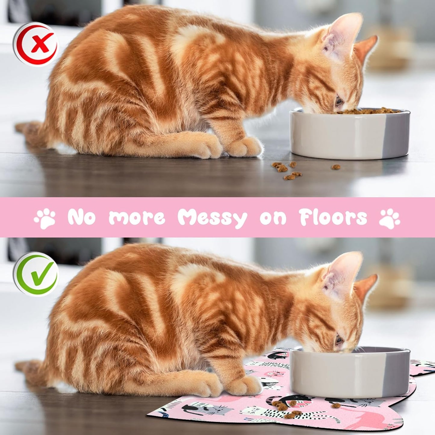 Cat Food Mats for Floor, Dog Water Bowl Mats Pet Feeding Absorbent Placemats for Food and Water Pink 23.6 * 13.7 inch