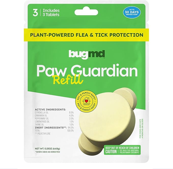 Bug MD Paw Guardian Refill, Plant-Powered Flea & Tick Protection Tablets, 3 Count, 30-Day Protection, Natural Essential Oil Formula