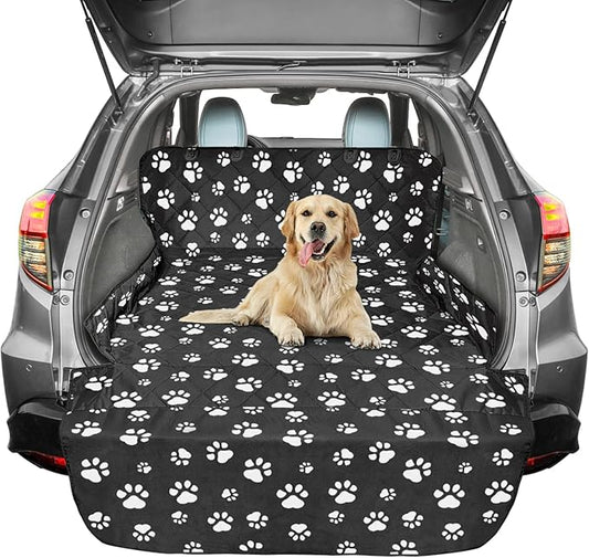 F-color SUV Cargo Liner for Dogs, Water Resistant Pet Cargo Cover Dog Seat Cover Mat for SUVs Sedans Vans with Bumper Flap Protector, Non-Slip, Large Size Universal Fit, Paw Print