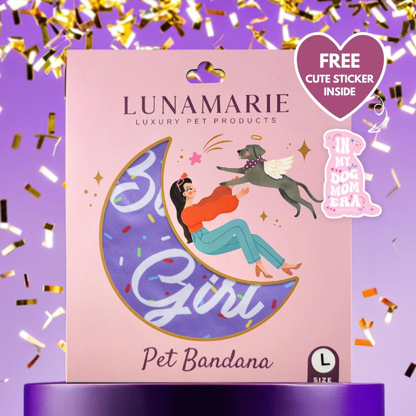 LunaMarie - Luxury Pet Birthday Bandanas -Premium & Silky Poly Fabric | 100% Handmade | Custom Shape Dual Layered (Birthday Girl Purple, Small)