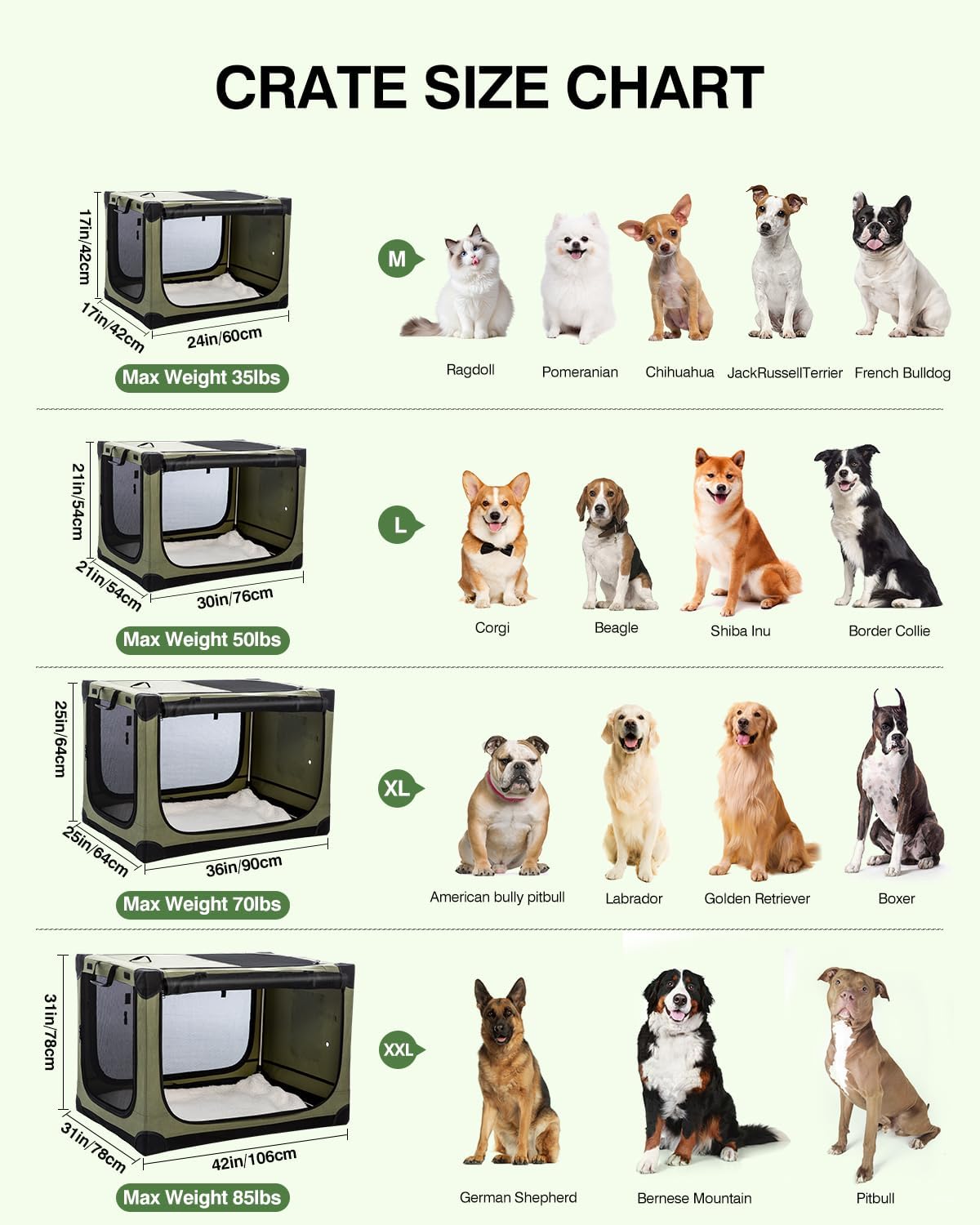 30-Inch Collapsible Travel Dog Crate, Portable 4-Door Soft Kennel for Medium to Large Dogs, Durable Mesh Windows, Indoor/Outdoor Use, Foldable, with Storage Bag (Green)