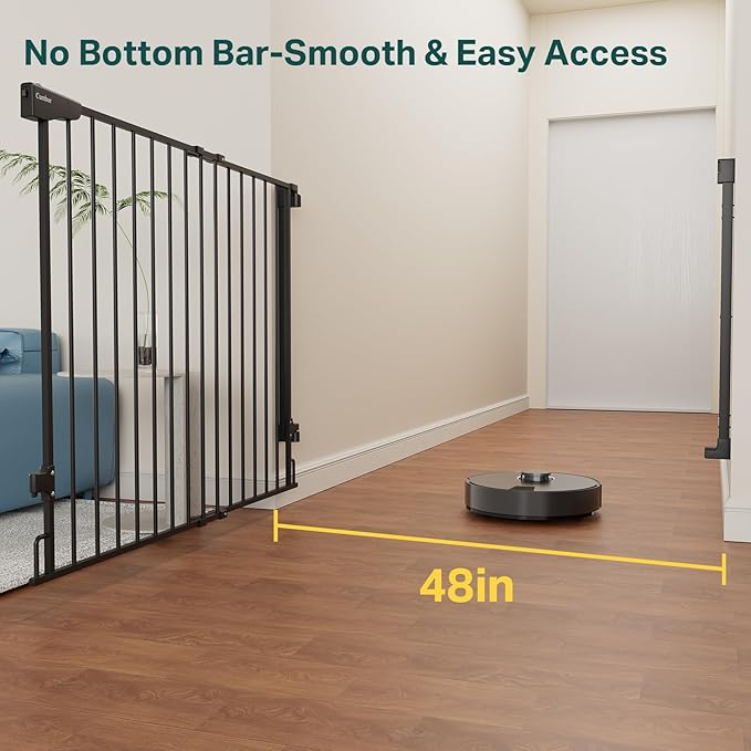 Cumbor 34" Extra Tall No Bottom Bar Baby Gate for Stairs, Auto Close Dog Gate Indoor for Larger Pets, 31.6-48" Hardware Mounted Safety Gate for Doorways, Wide Walk Thru Door for Easy Access (Black)