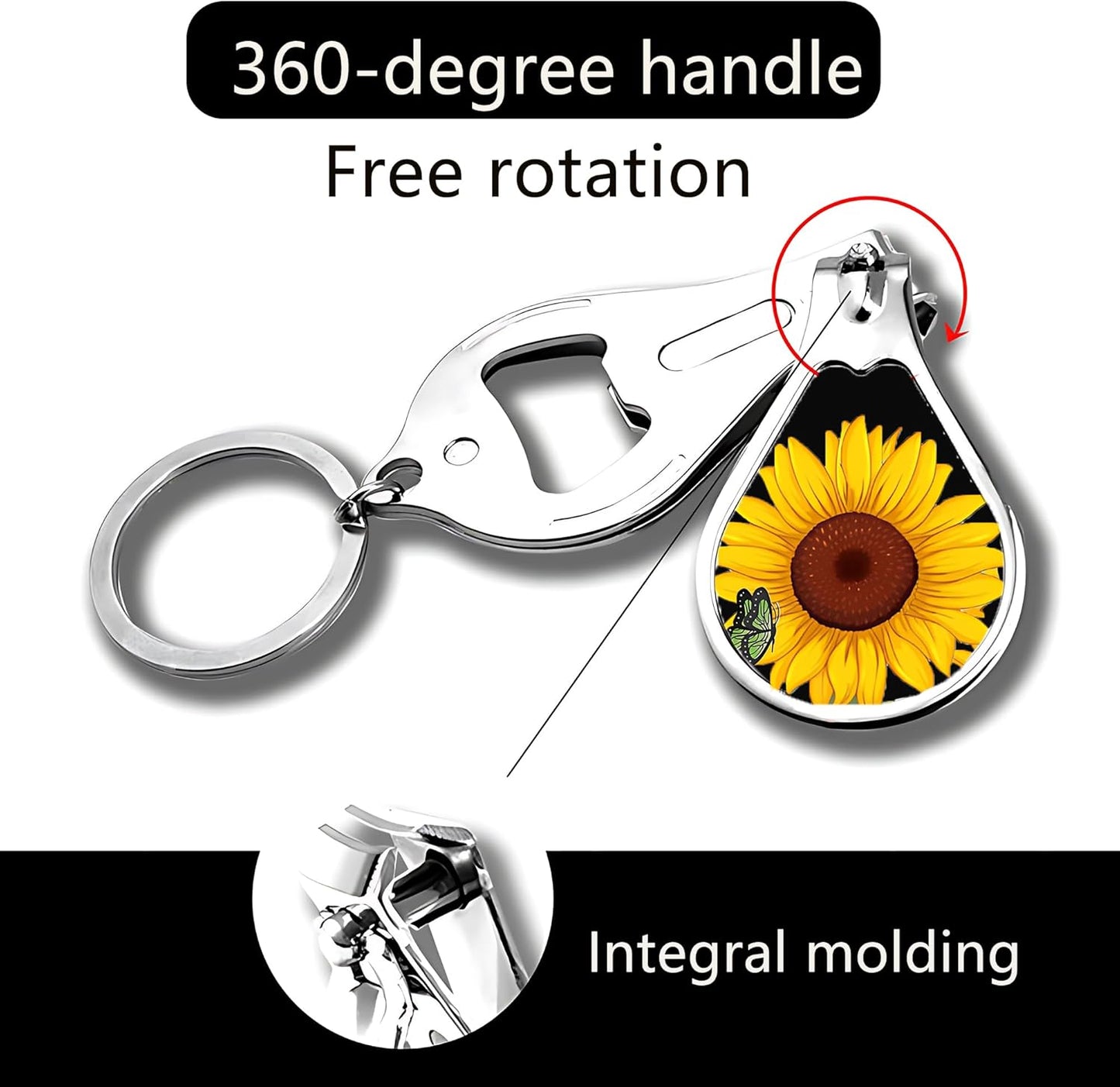 Nail Clippers with Key Chain Cute Stainless Steel Nail Cutter with File Professional Toenail Clipper for Men Multifunction Toenail Clipper 2 Pack Nique Cutter for Adult(Big Sunflower)