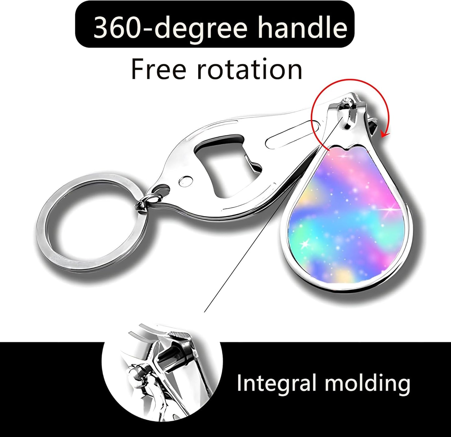 Nail Clippers with Key Chain Cute Stainless Steel Nail Cutter with File Professional Toenail Clipper for Men Multifunction Toenail Clipper 2 Pack Nique Cutter for Adult(Rainbow Light)