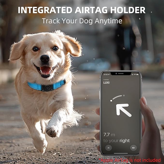 Airtag Dog Collar - 100% Waterproof Air tag Dog Collar Holder for Apple AirTag, Reflective, Soft Padded, Everlasting, GPS Dog Collar for Small Medium Large Dogs (Blue, S)