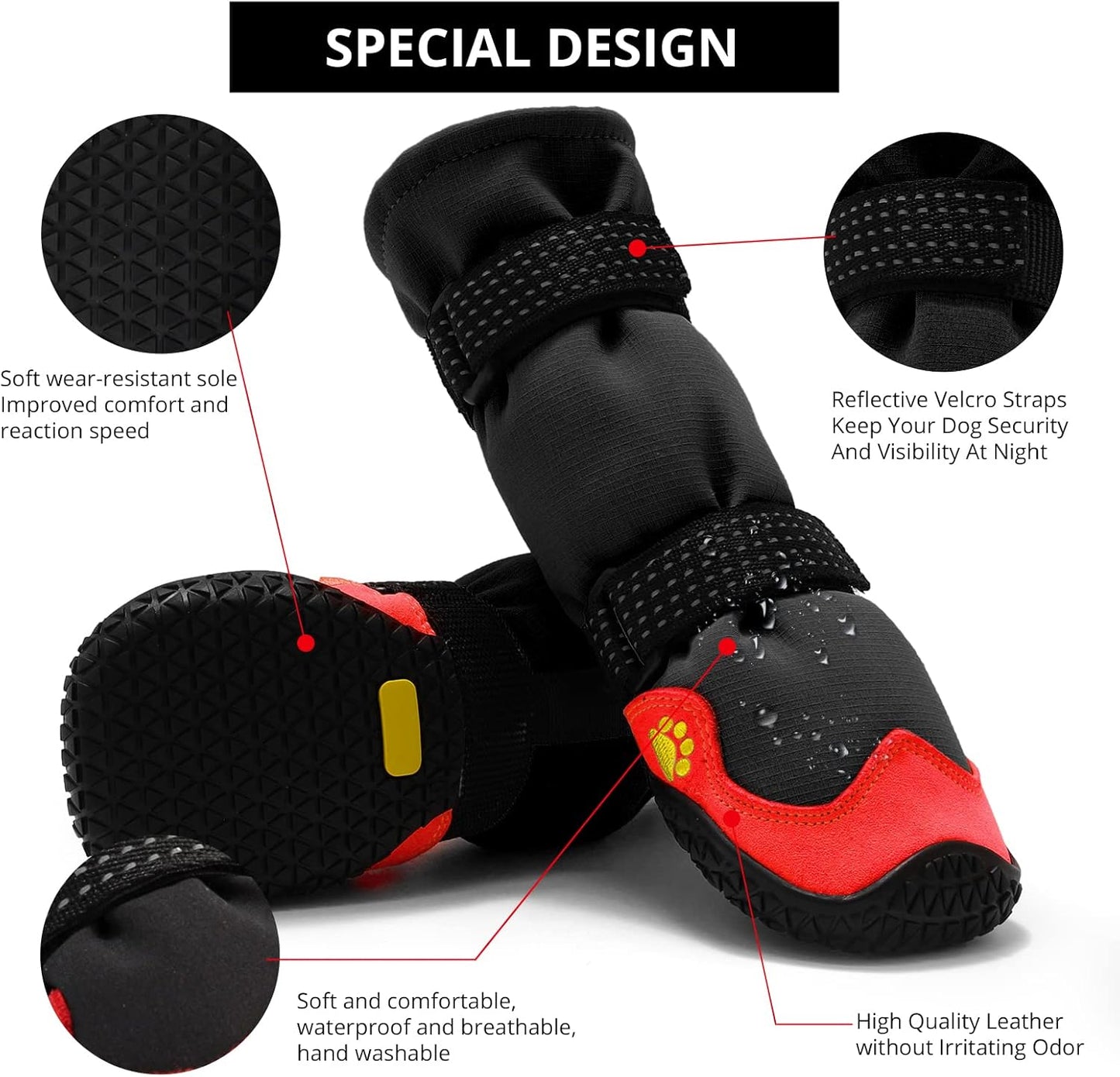 Dog Shoes for Hot Pavement Anti-Slip Dog Boots & Paw Protectors for Summer Rainy Day Dog Snow Boots Waterproof Dog Shoes for Small Medium Large Dogs with Reflective Straps for Hiking 4Pcs