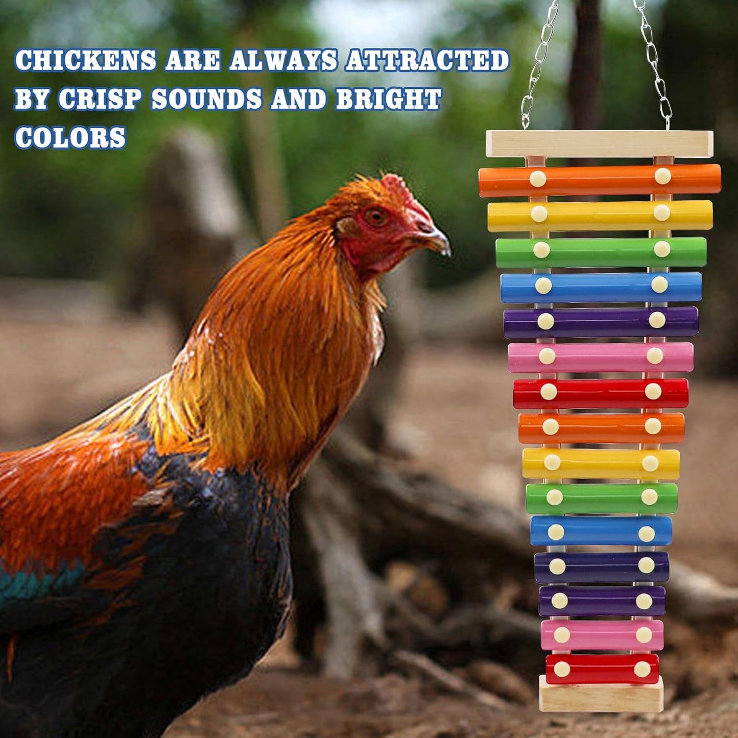 Dnoifne Large Colorful Chicken Xylophone Toy, Hanging Funny Xylophone Toy with 15 Metal Keys, Cage Toy Accessories for Chicken Chick Bird Parrot Parrot Parakeet Budgies Love Birds