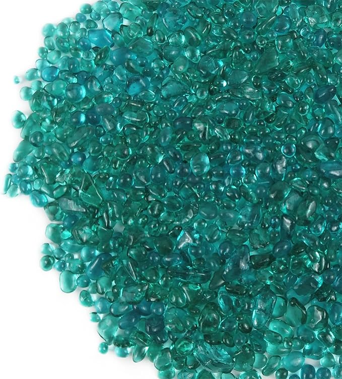Lustering Decorative Round Glass Beads, Marbles, Pebbles, Gems for Fire Pit Crafts, Resin Art, Vase Filler, Fish Tank, Aquarium Garden Decoration, 3-6mm, 1-Pound (Turquoise)