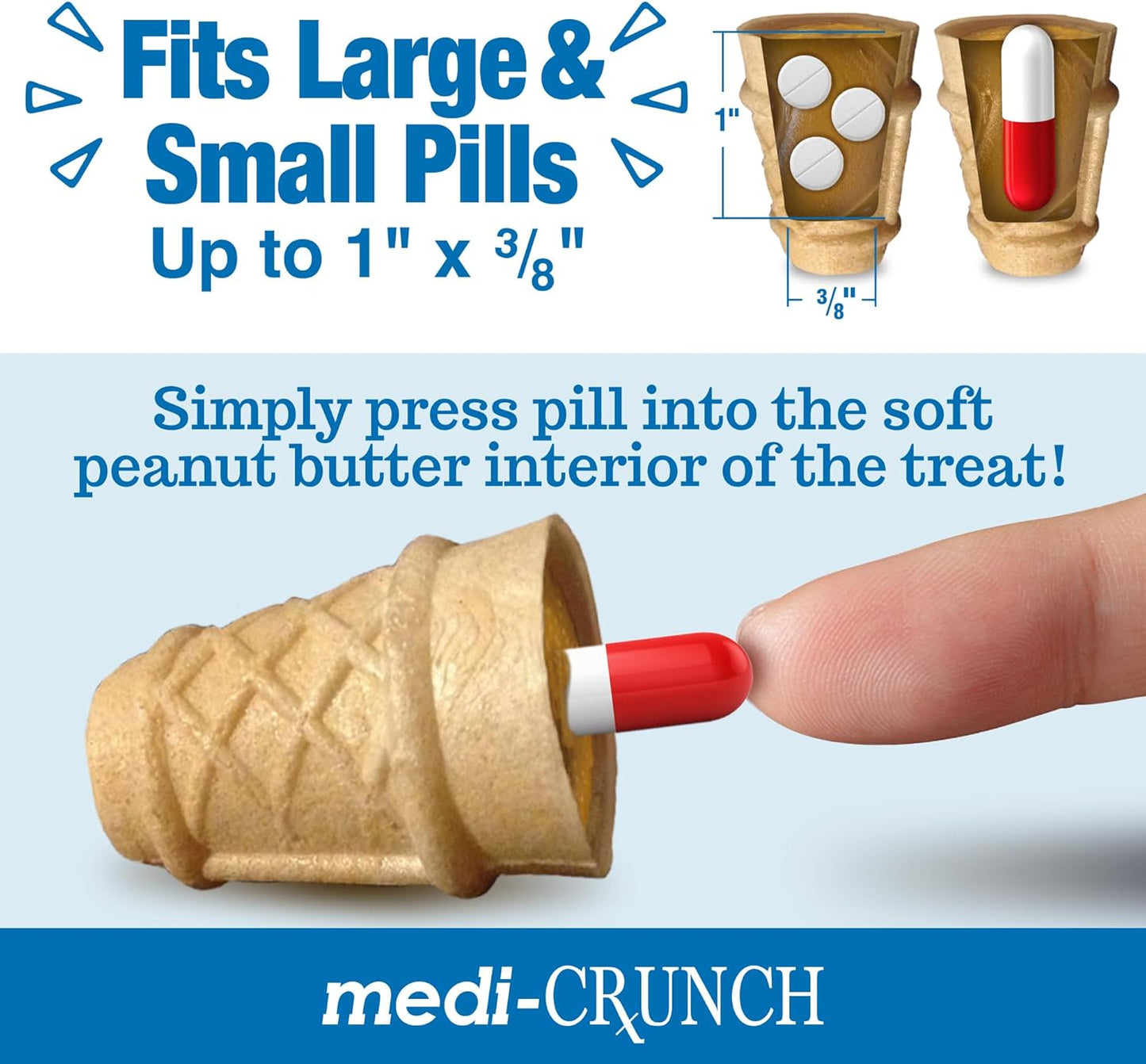 Pill Pouches for Dogs with Peanut Butter Fill, Crunchy Ice Cream Cone Dog Pill Treats Capsule Size Wrap Pocket - 30 ct (Pack of 2)