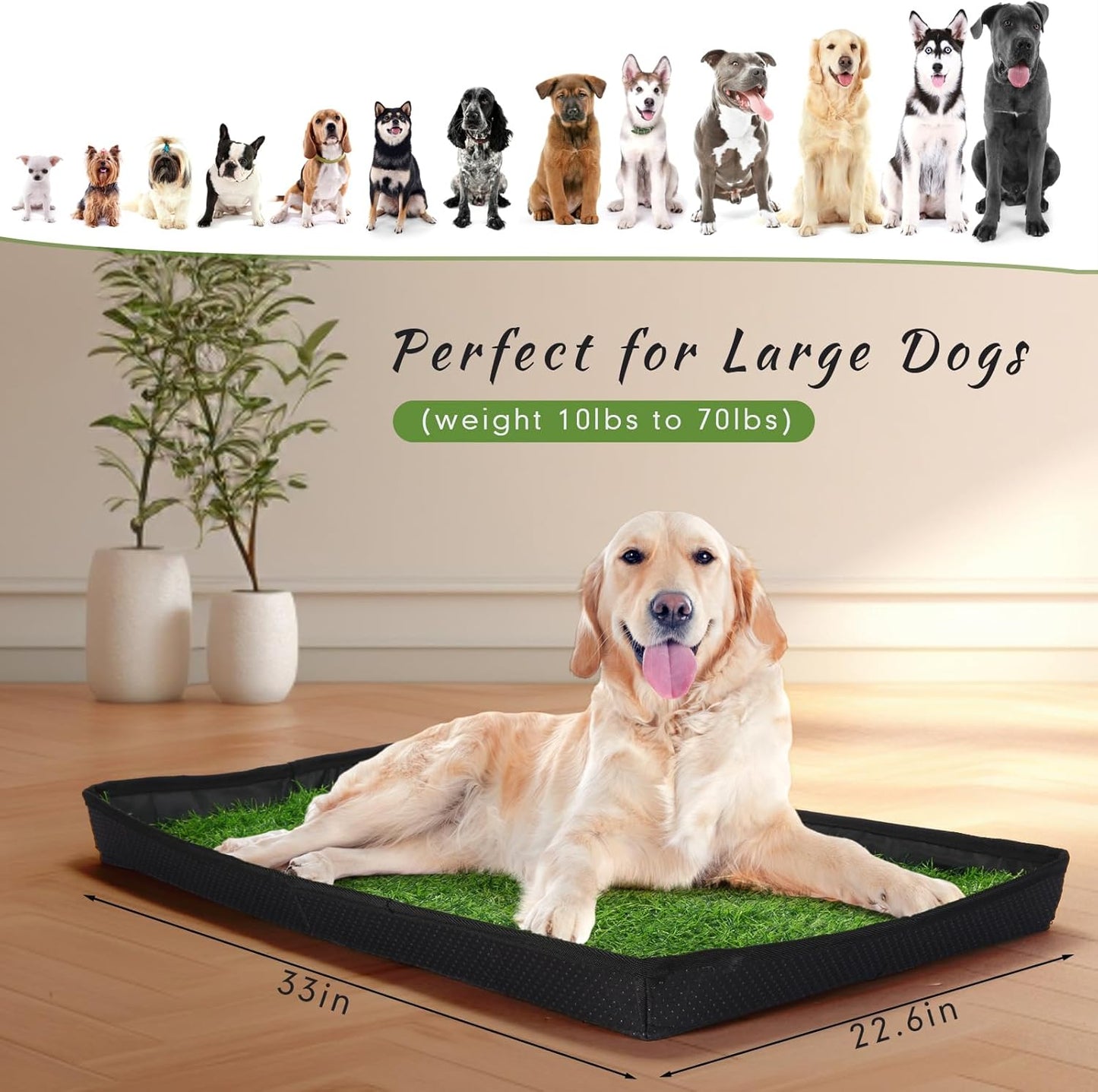 35'' x 22.6'' Dog Grass Pad Large Patch Potty with 2 Artificial Dog Grass Washable Puppy Pee Pad Foldable Dog Litter Box Indoor Outdoor Dog Potty Portable Pet Loo for Travel Balcony