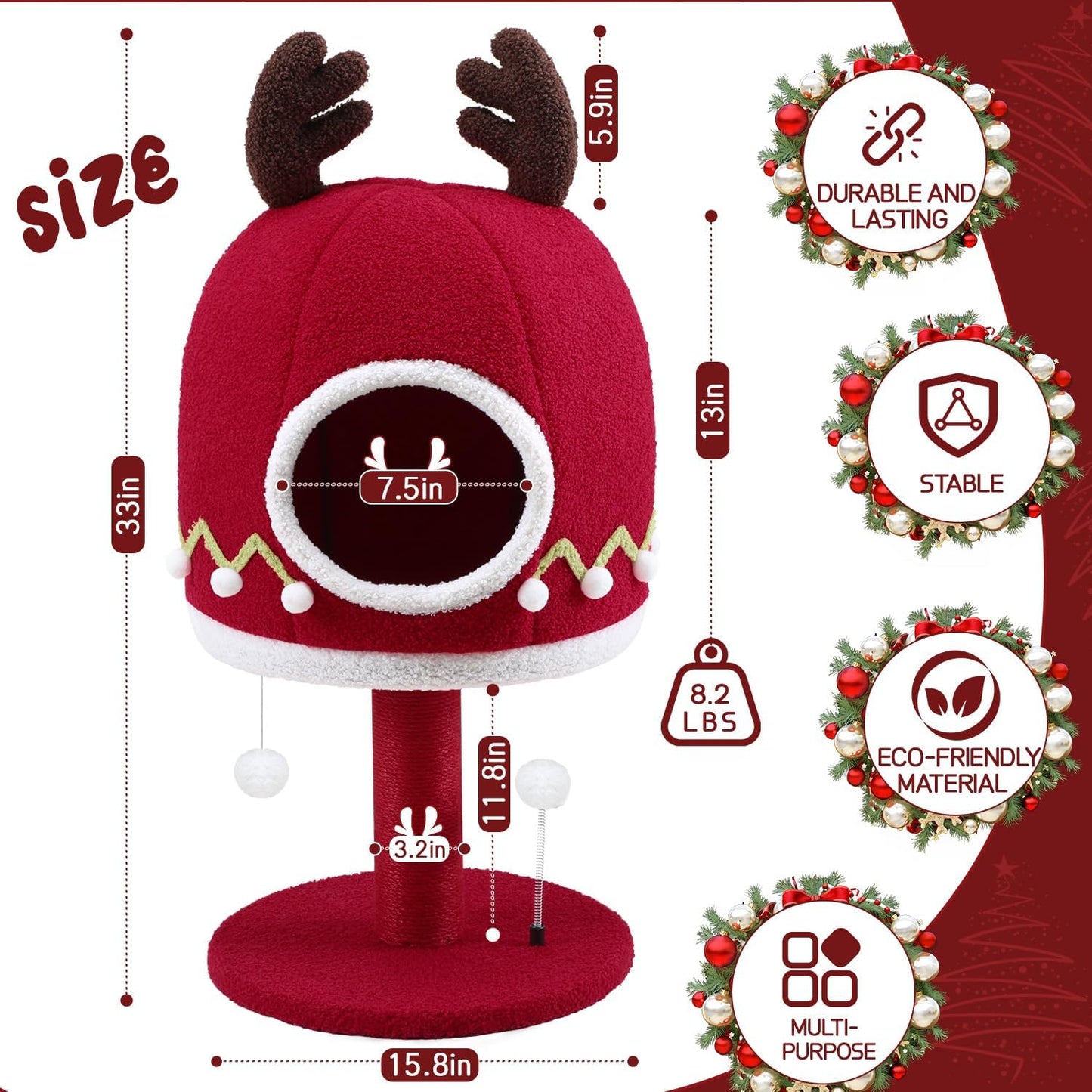 Luxury Treehouse Cat Tree for Indoor Large Cats,54.7'' Tall Modern Wood Cat Tower with 3 Level House,4*Cozy Perch,1*Soft Viewing Bed,Heavy Duty Wide Base,Sisal Scratching Post (33inch)