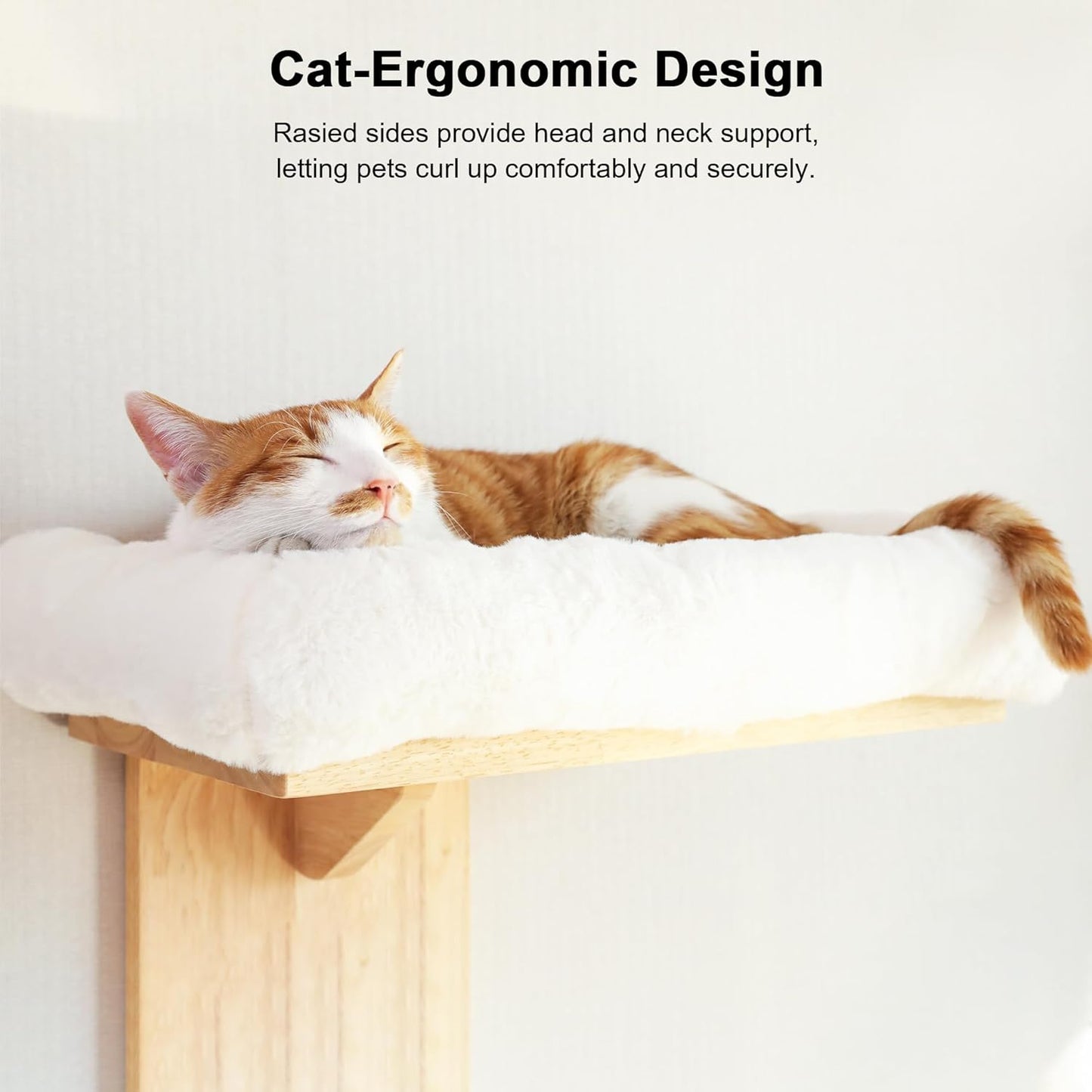 FUKUMARU Cat Wall Shelves, 2 Platform Cats Walls Furniture, Tree Shape Kitten Floating Shelf with Soft Cushion Perch, Solid Rubber Wood for 16 Inch Drywall, Suitable for Climb, Play, Nap