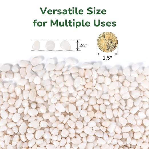 GreatBuddy 2.5-lb Decorative Rocks for Indoor Plants, 3/8" White Pebbles, Small Rocks for Potted Plants, Succulent, Vases, Aquariums, Fish Tanks, Garden Landscaping, Natural Polished