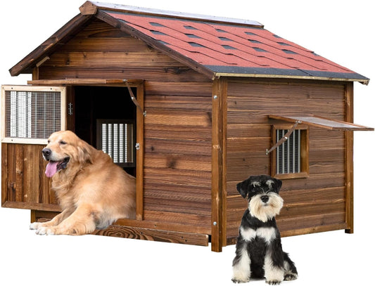 Dog House for Large Dogs Outside with Door and Adjustable Window, Big Dog House Outdoor Weatherproof with Removable Floor, Extra Large Pet House, 7XL