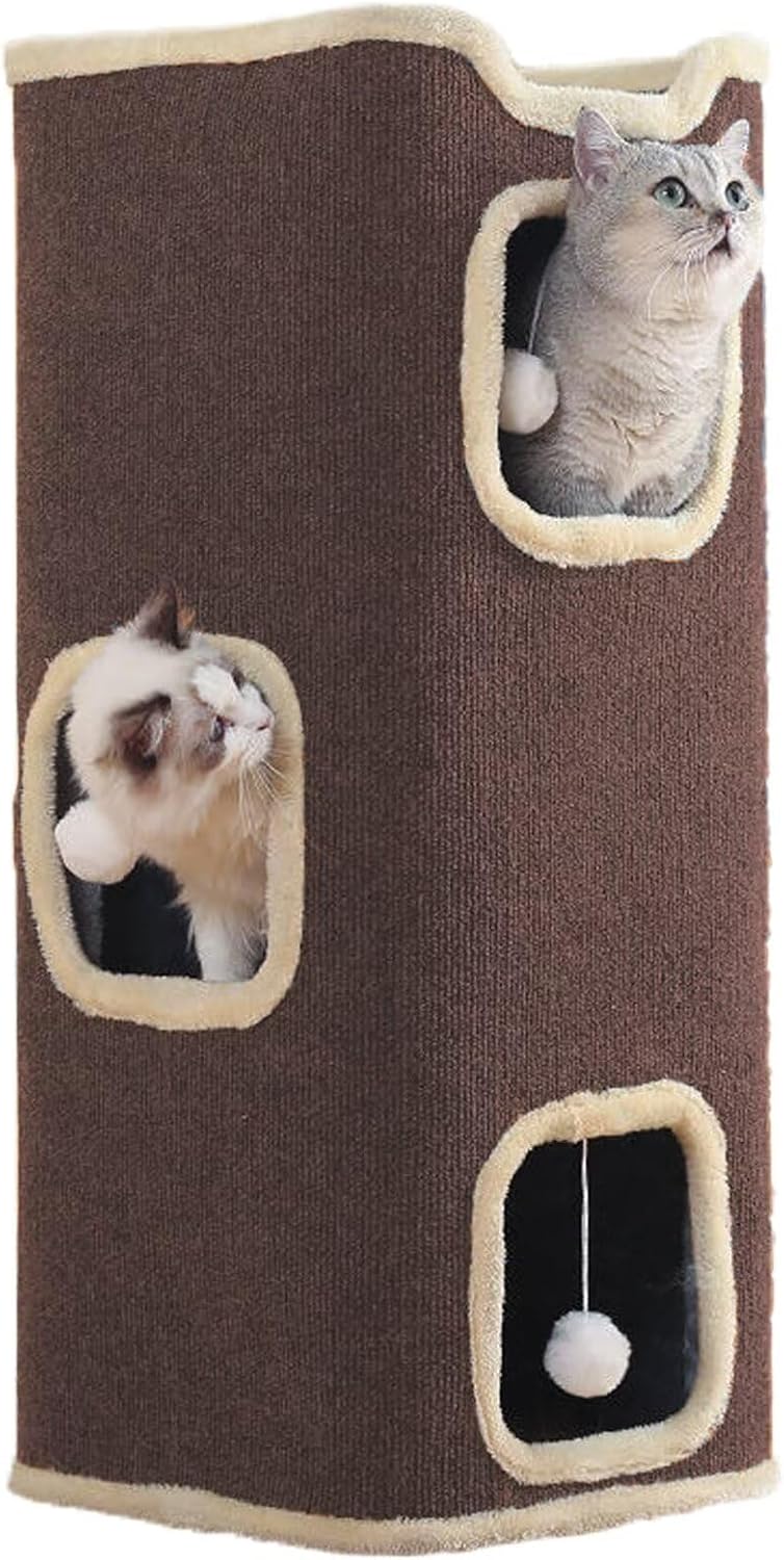 Empet Cat House for Indoor Cats Beds, Multi-Level Cat Condo, Foldable Cat Cave Coffee, 3L