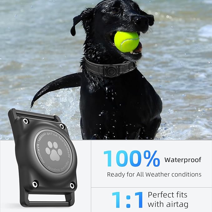 Airtag Dog Collar - 100% Waterproof Air tag Dog Collar Holder for Apple AirTag, Reflective, Soft Padded, Everlasting, GPS Dog Collar for Small Medium Large Dogs (Black, M)
