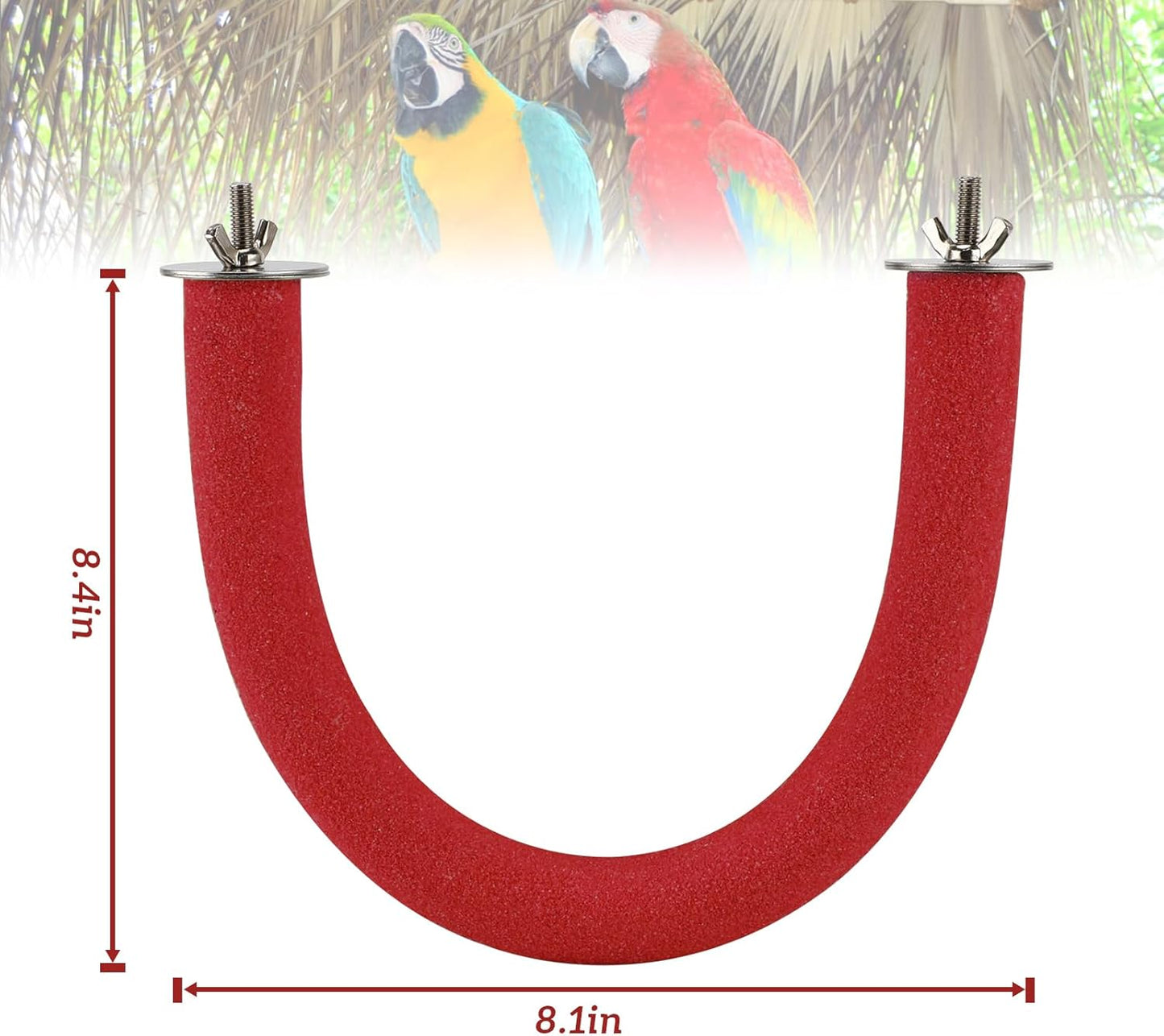 Rypet U Shape Parrot Perch Stand Toy for Paw Grinding Clean Stick Exercise, Rough-Surfaced Quartz Bird Perch Standing Cage Accessories for for Small Parakeets Cockatiels Conures Macaws Finches(Red)