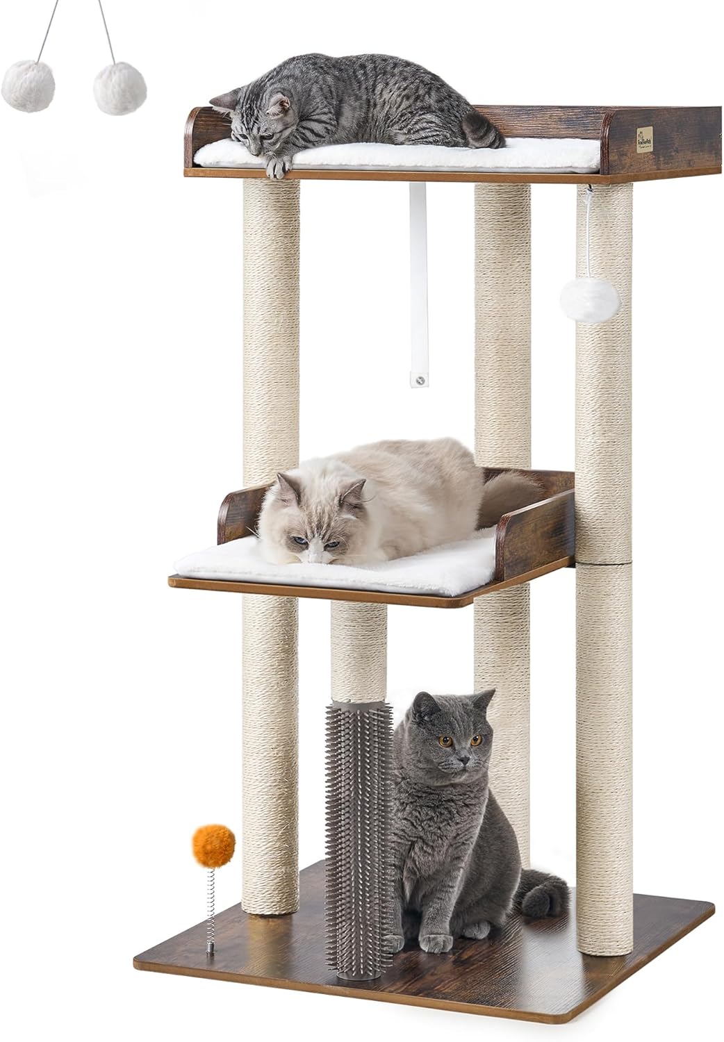 FourFurPets 43.7" Cat Tree, Modern Cat Tree Tower, Cat Tower for Indoor Cats Large Adult, Cat Condo with Scratching Post, Large Perch and Removable Pads,Rustic Brown