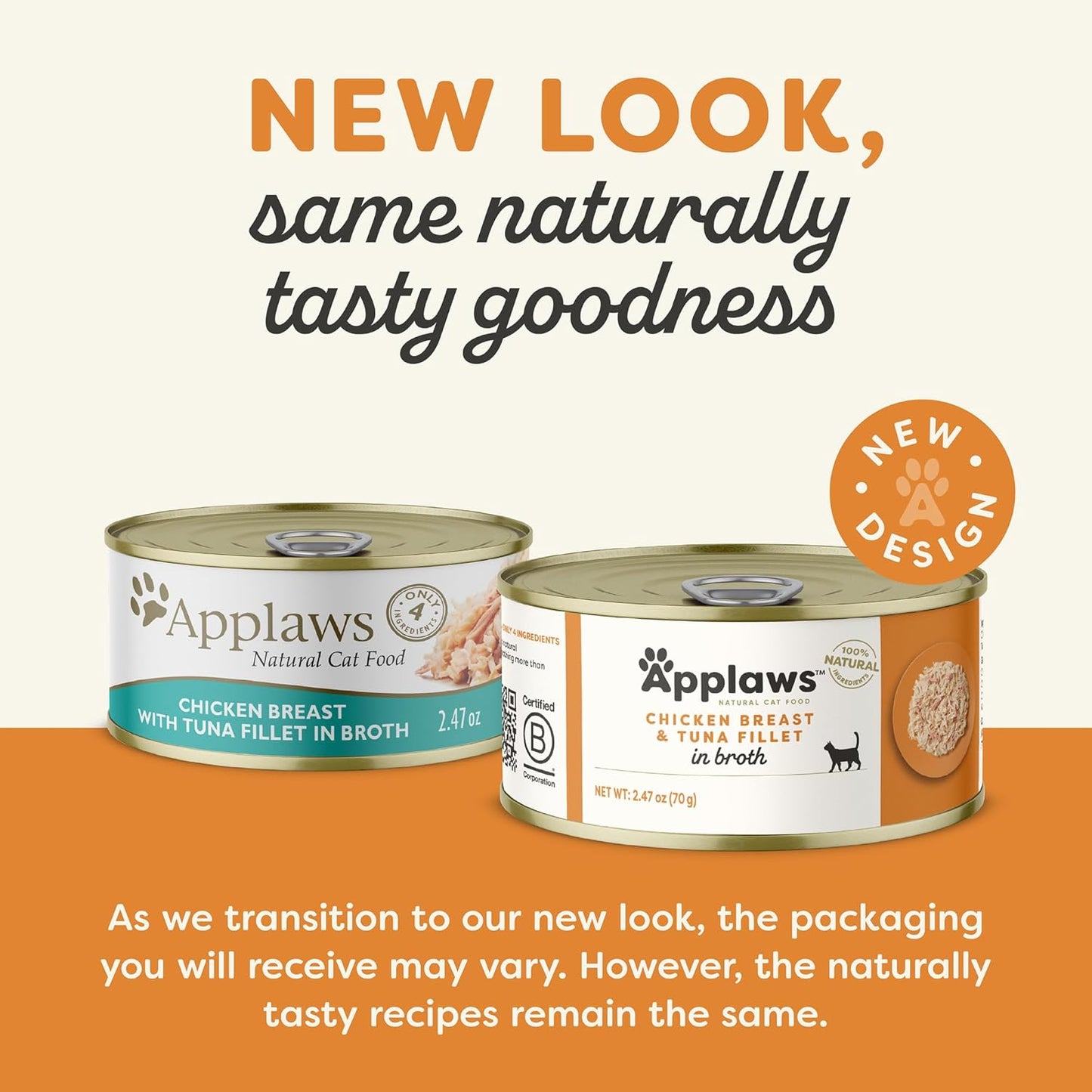 Applaws Natural Wet Cat Food in Broth, Limited Ingredient Canned Wet Cat Food, No Additives, Made with Natural Ingredients, Chicken Breast & Tuna Fillet in Broth (24 x 2.47oz Cans)