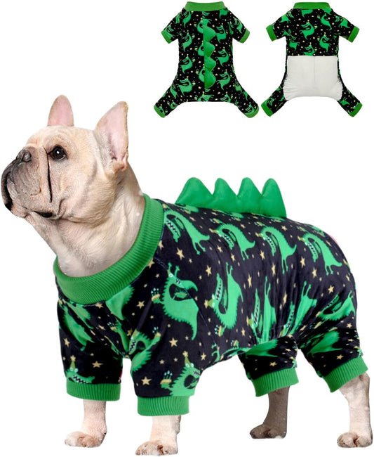 CuteBone Dinosaur Costume Dog Pajamas, Stretchy Spandex Crystal Velvet Sleepwear Coat for Small Dogs, Soft & Warm Pet Outfit Clothes for Cold Weather, Cozy Pullover Design COSP14XL
