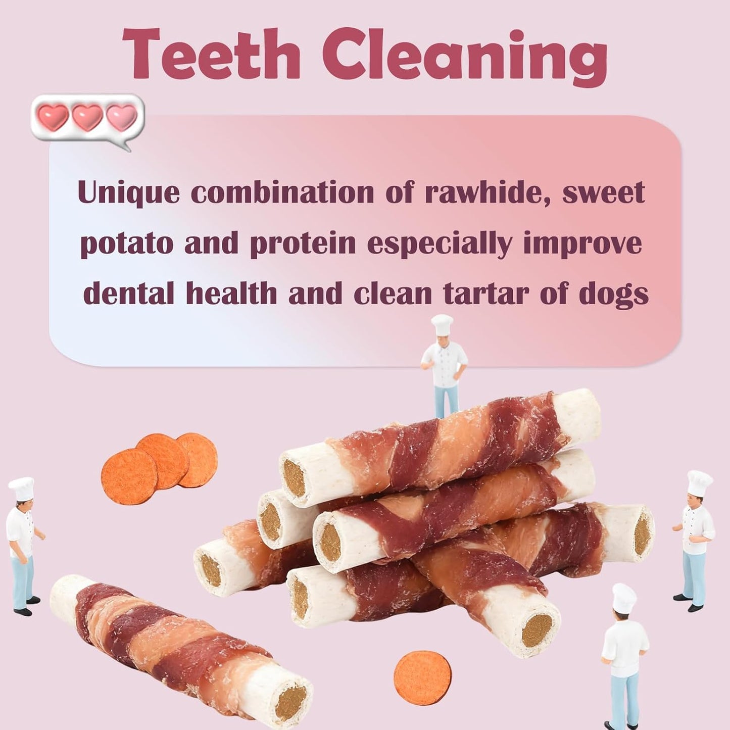 ASMPET Dog Treats, Chicken & Duck Wrapped Rawhide Sticks Filled with Sweet Potato for Small Medium Large Dogs