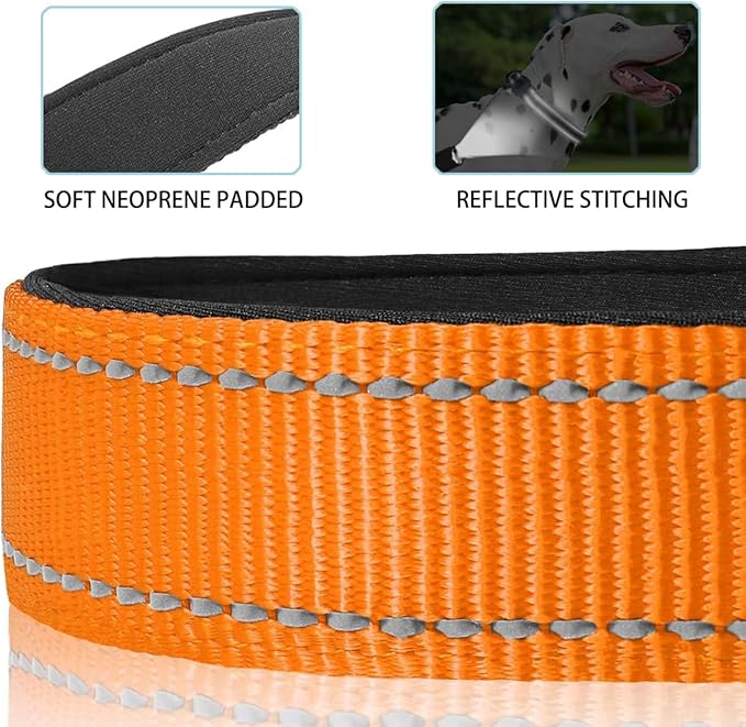 JSXD AirTag Dog Collar, Night Reflective Nylon Dog Collar for Small Medium Large Dogs,Lockable Quick Release Buckle,Padded Breathable Pet Collar with AirTag Holder (Orange, Large)