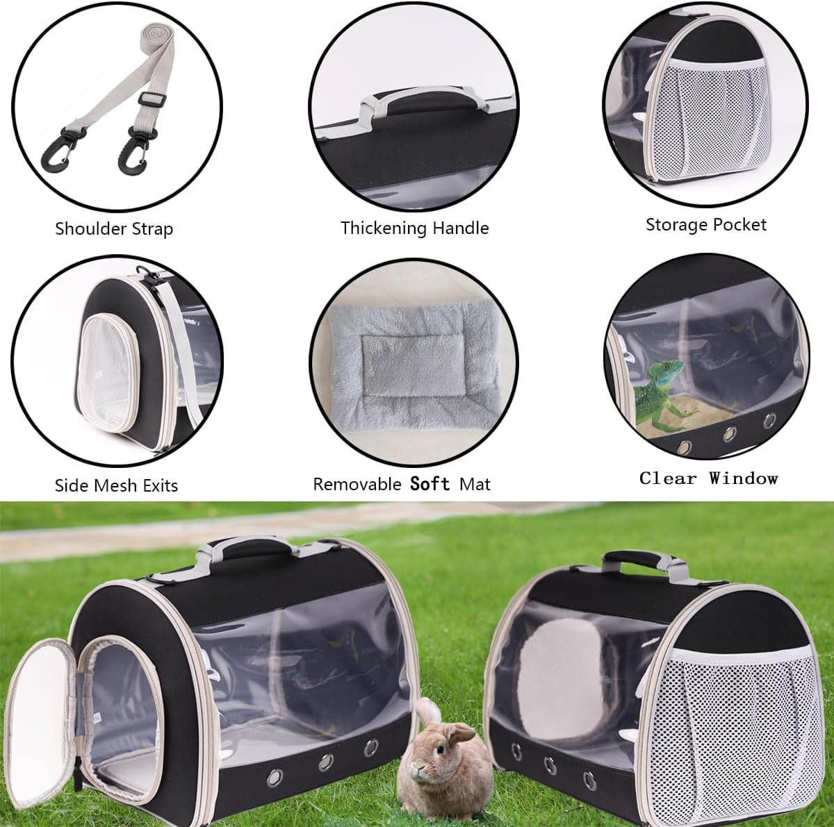 Bearded Dragon Travel Carrier Backpack,Lizard Backpack Carrier,Space Capsule Clear Bubble Window Astronaut Reptile Carrier Backpack for Guinea Pig,Sugar Glider,Bunny (Grey, TPU Carrier+MAT)