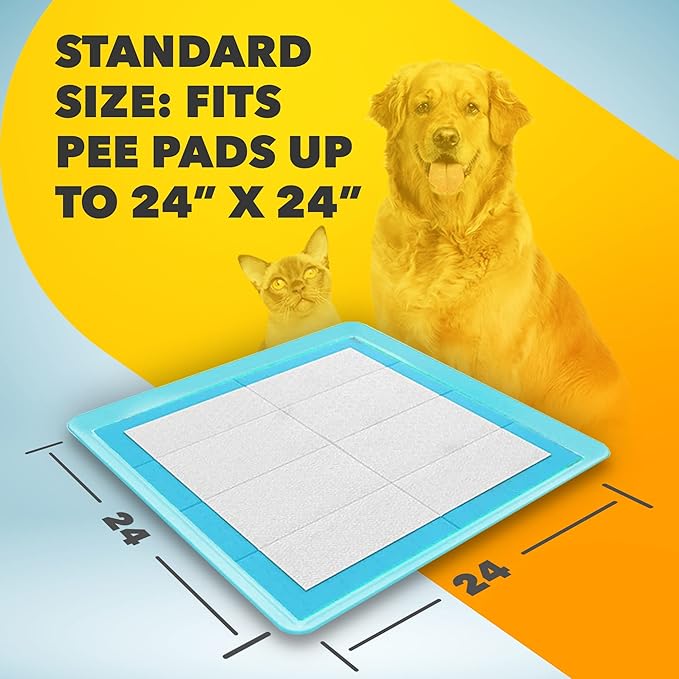 TidyFriend 2 Pack Dog Pee Pad Holder Tray Fits for 24” x 24” Wee Wee Pee Pads - Stable Grip, Raised Edges, Quick-Wipe Silicone Surface Dog Potty Tray Holder for Indoor Flooring Protection (Sky Blue)