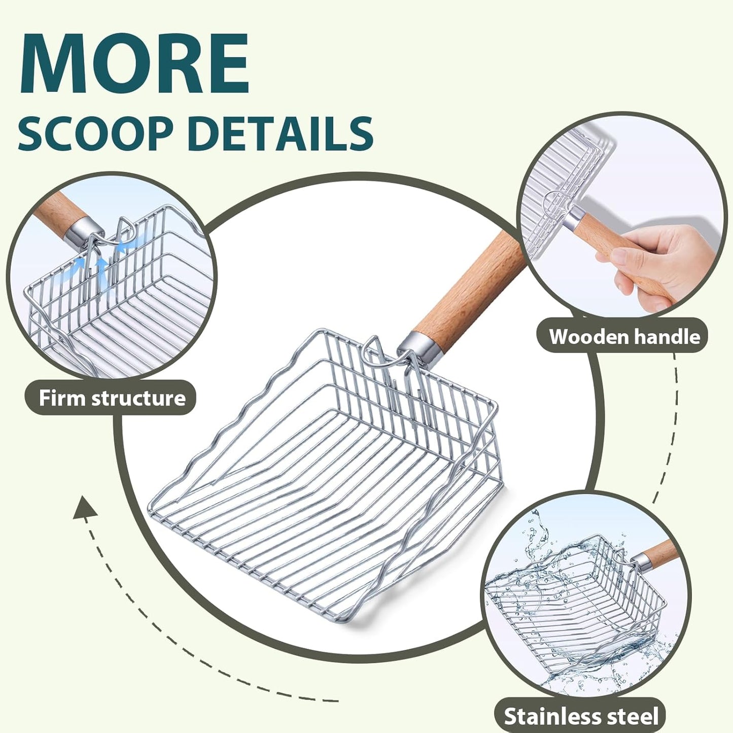 Cat Litter Scoop, Kitty Metal Scooper with Hook and Long Hole, Stainless Steel Kitten Poop Lifter for Litter Box, Non Stick, Durable and Heavy Duty Sifter for Easy Clean